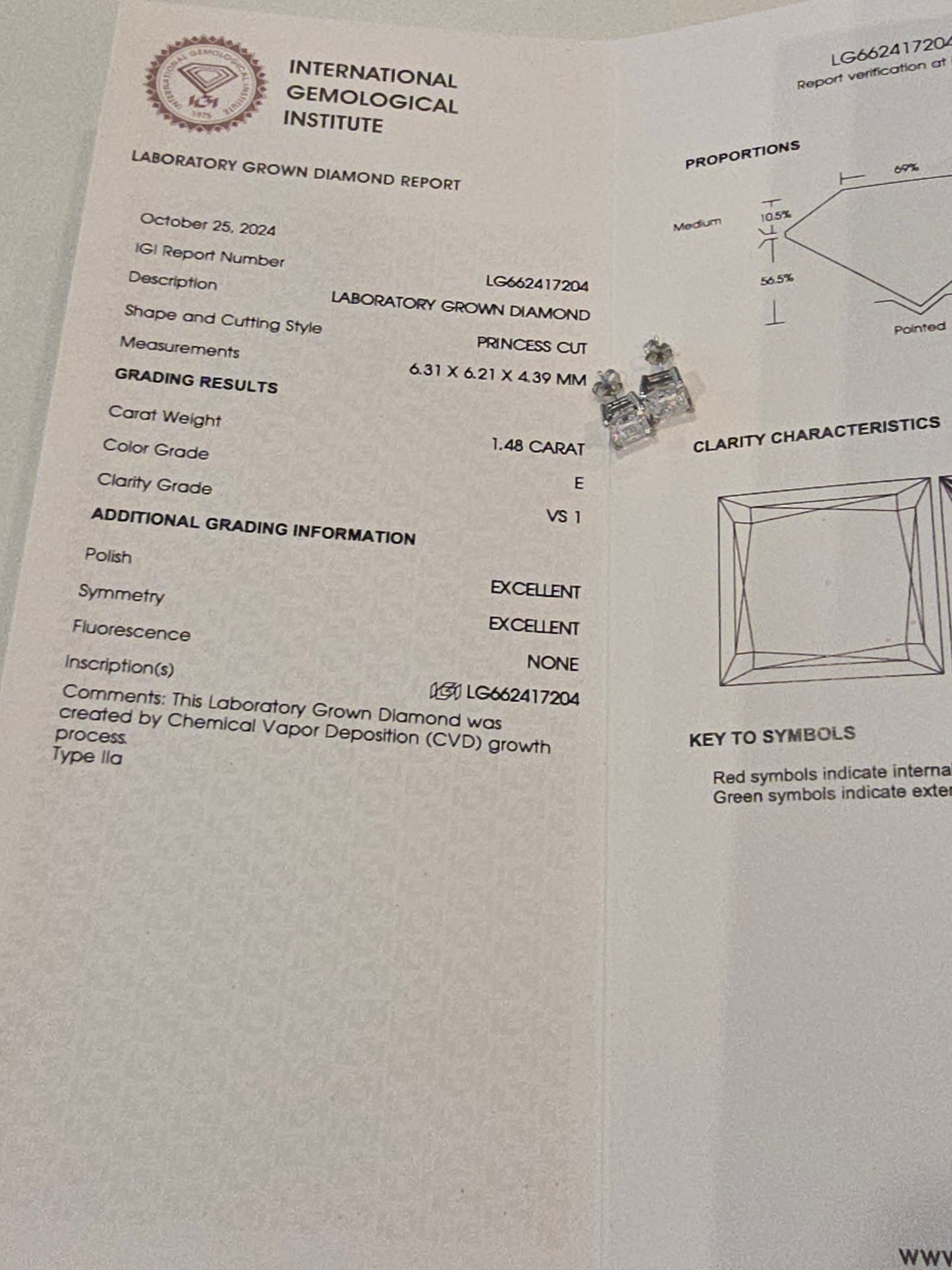 Platinum 2.96 CTW Lab Grown Diamond Stud Earrings with IGI Reports