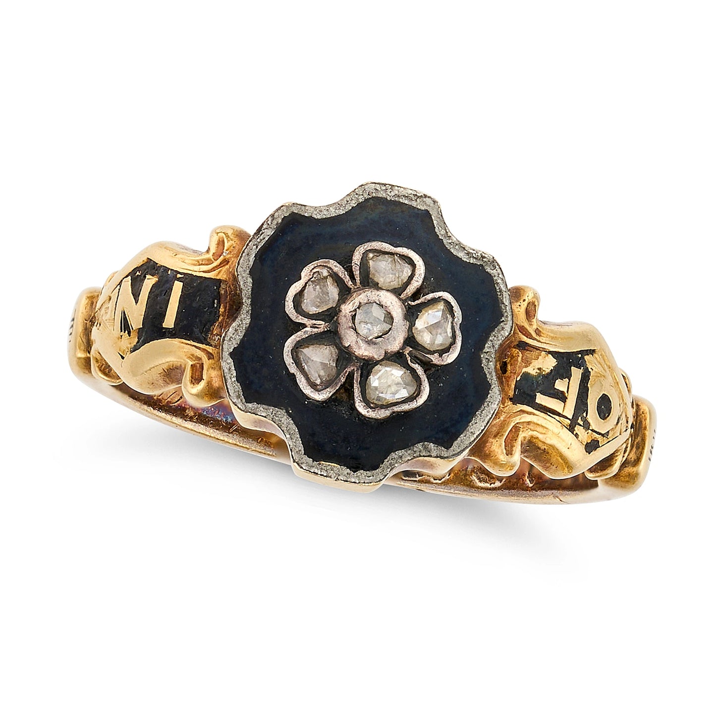Antique Diamond and Enamel Mourning Ring