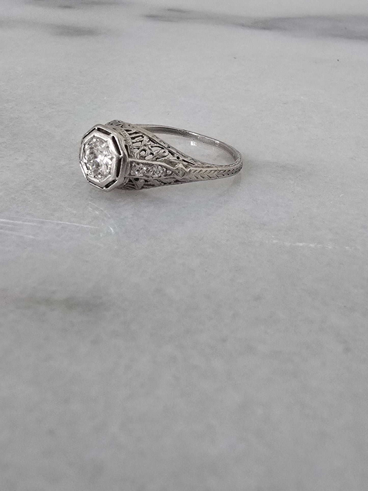 Antique Platinum 0.43ct European Cut Center Diamond Ring