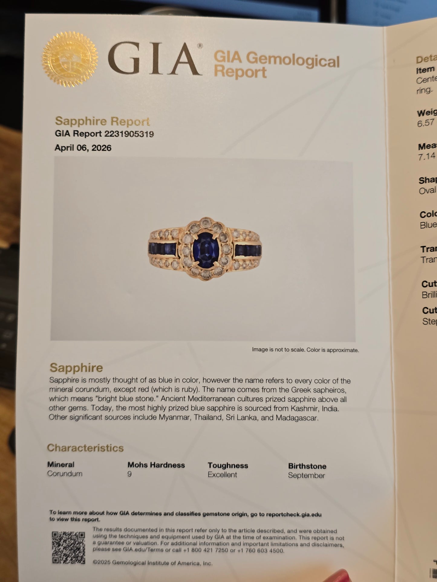 14k Yellow Gold Sapphire and Diamond Ring with GIA Report