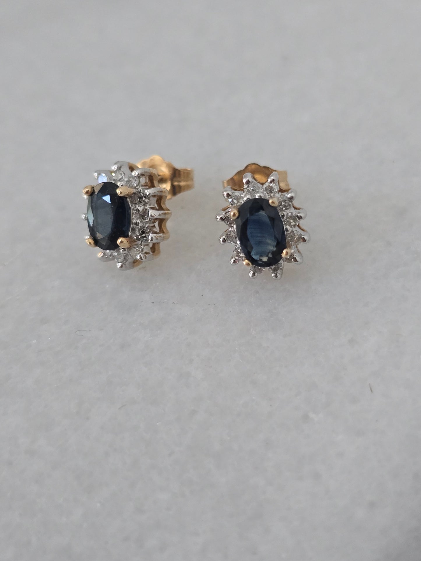 14k Yellow Gold Sapphire Diamond Halo Stud Earrings