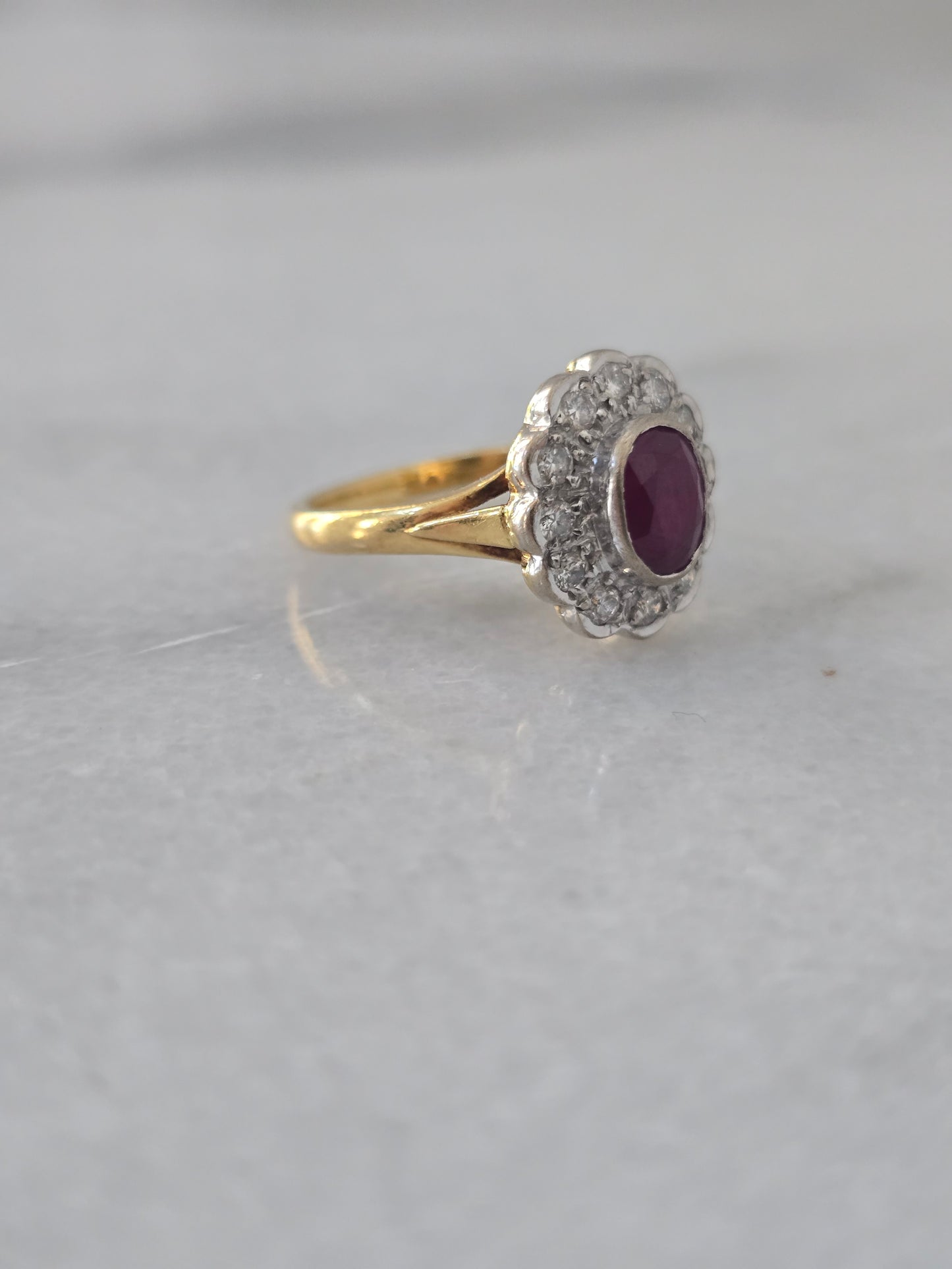 18k Diamond and Ruby Cluster Ring
