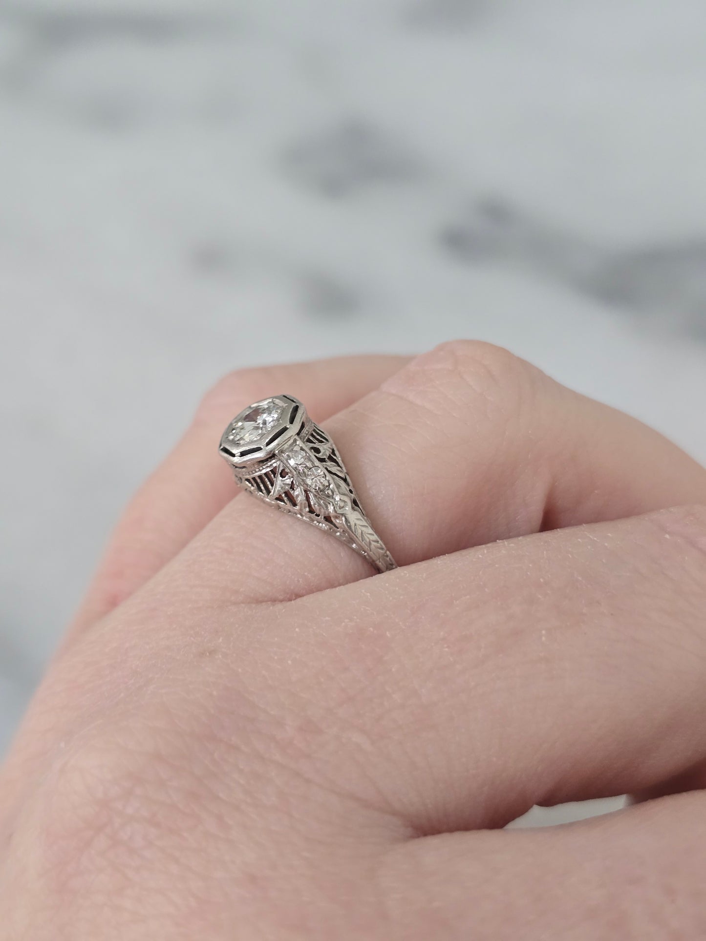Antique Platinum 0.43ct European Cut Center Diamond Ring