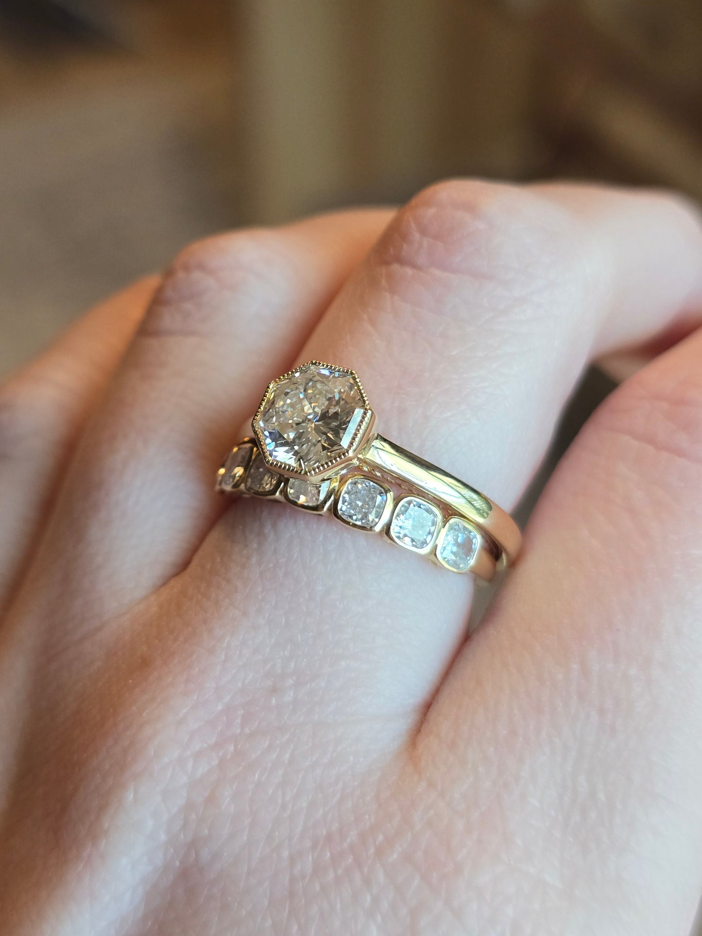 14k 1ct Lab Diamond Cushion Bezel Band