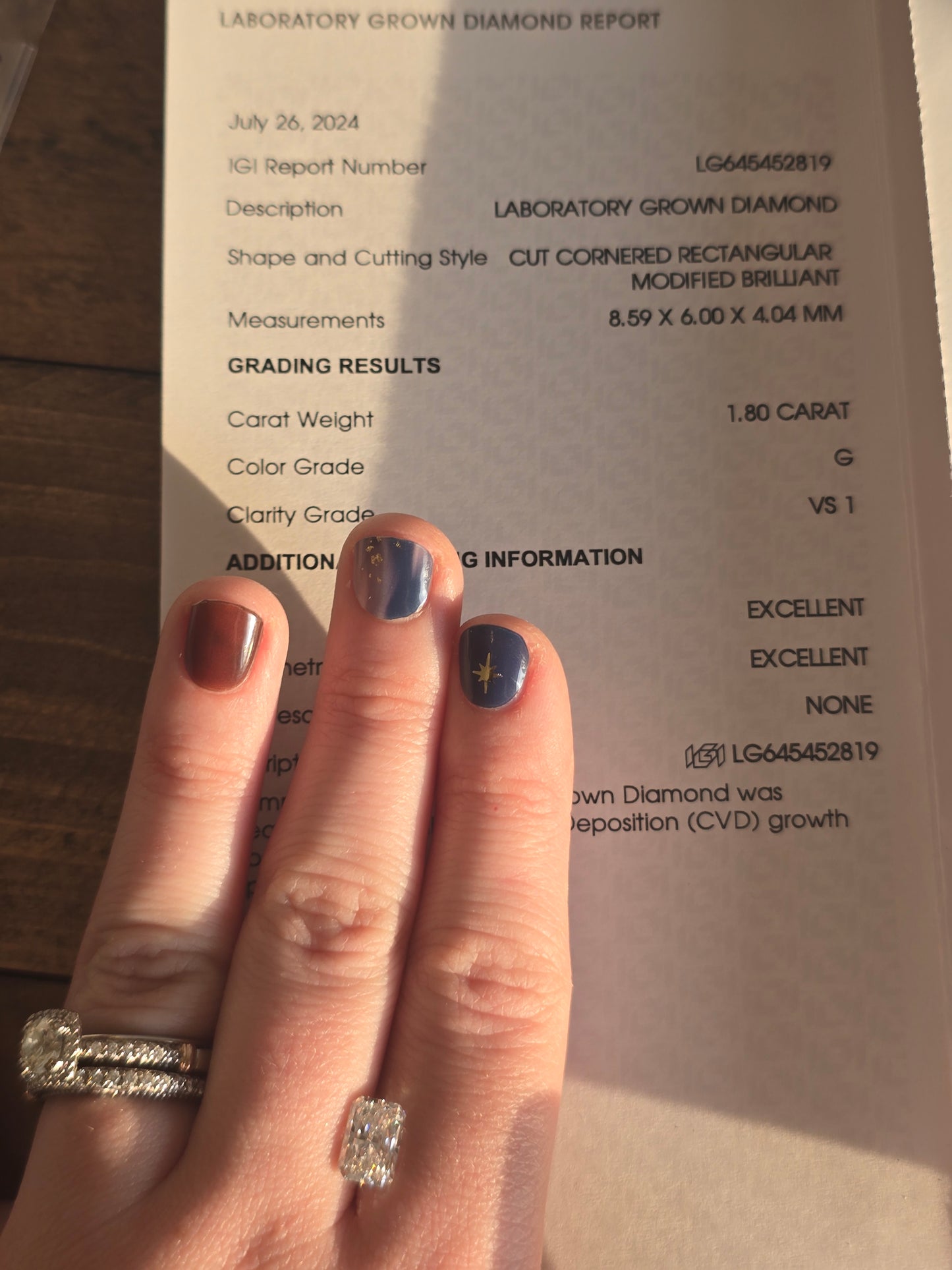 1.8ct Radiant Lab Grown Diamond with IGI Report