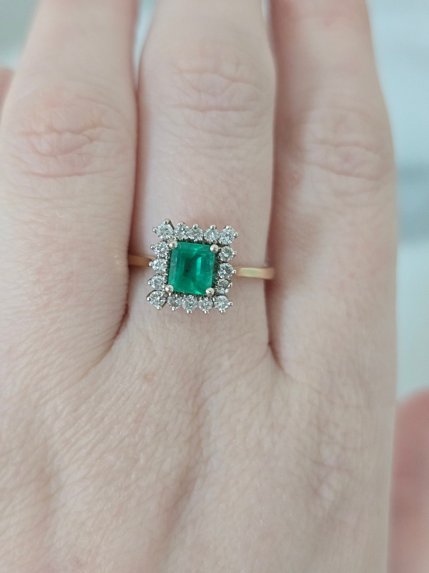 14k Yellow Gold Emerald and Diamond Ring