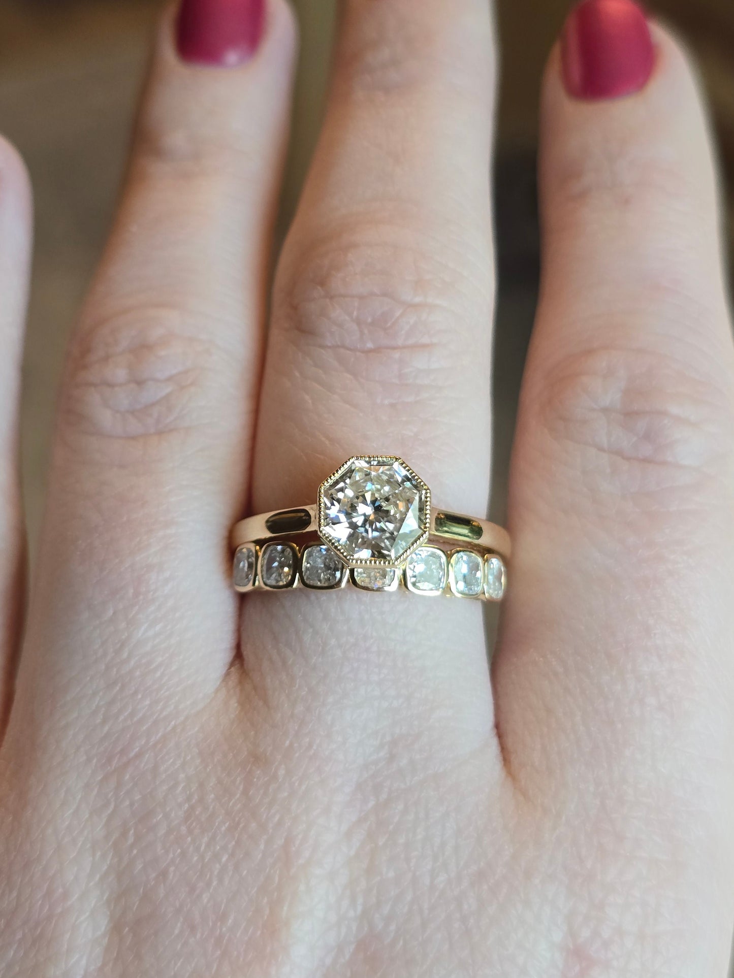 14k 1ct Lab Diamond Cushion Bezel Band