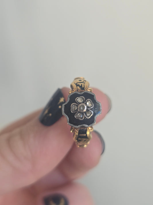 Antique Diamond and Enamel Mourning Ring