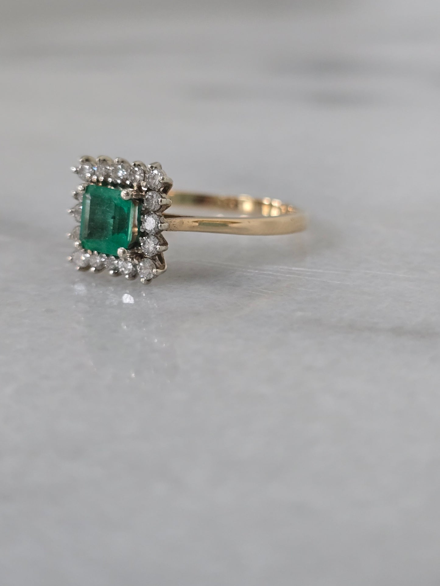 14k Yellow Gold Emerald and Diamond Ring