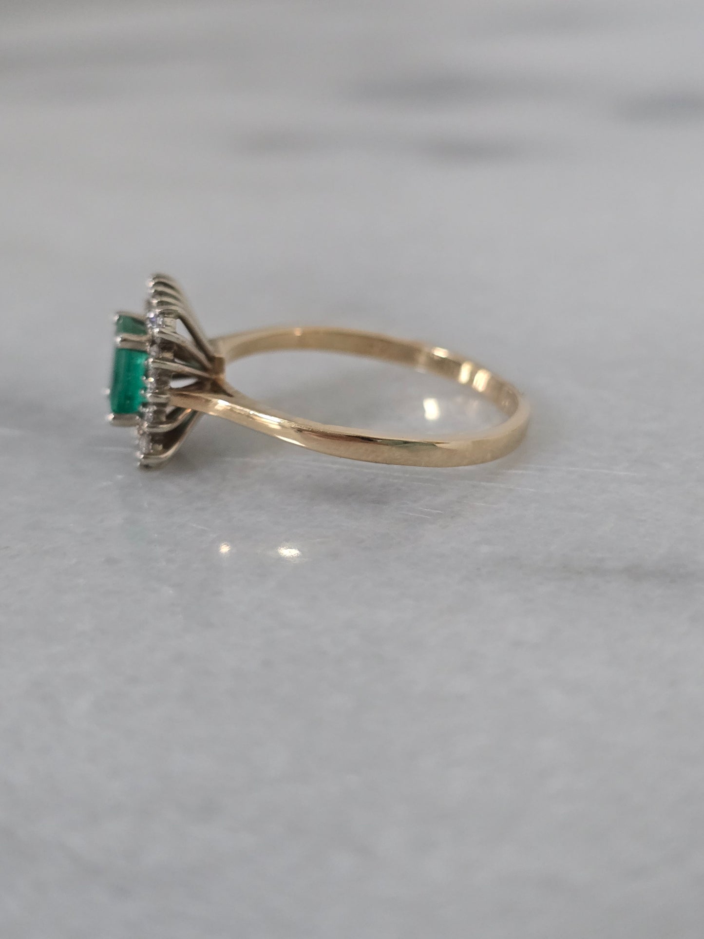 14k Yellow Gold Emerald and Diamond Ring