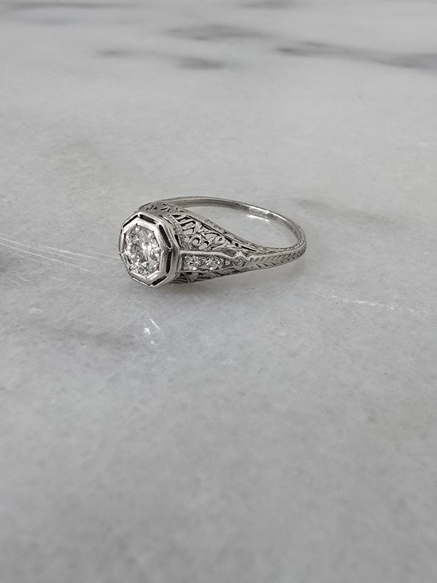 Antique Platinum 0.43ct European Cut Center Diamond Ring