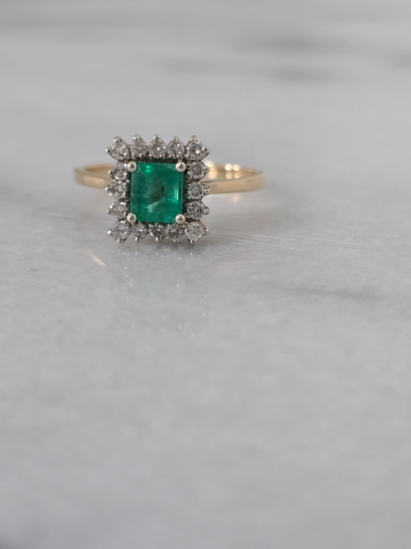 14k Yellow Gold Emerald and Diamond Ring