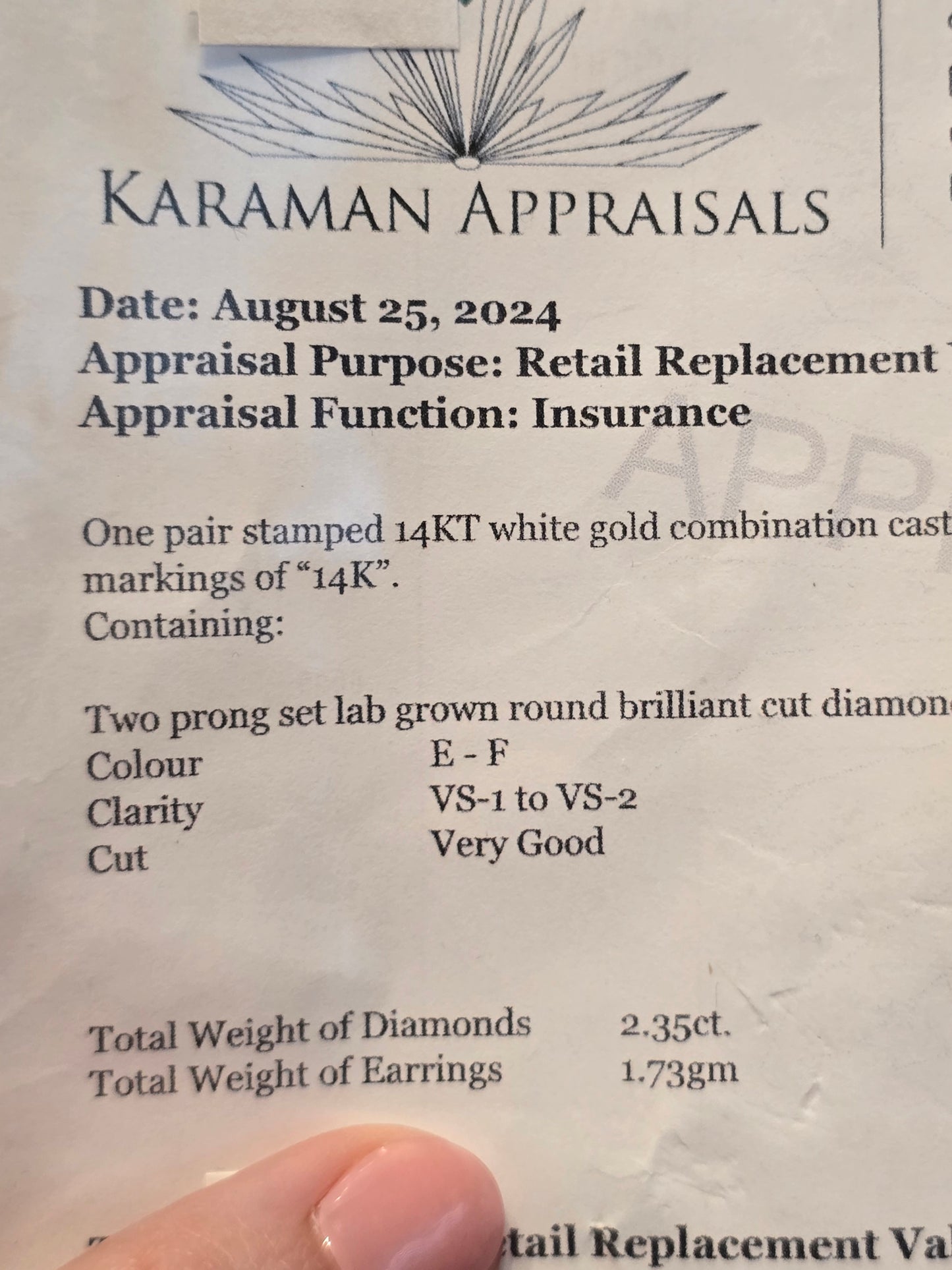 14k White Gold 2.35ct Lab Diamond Studs