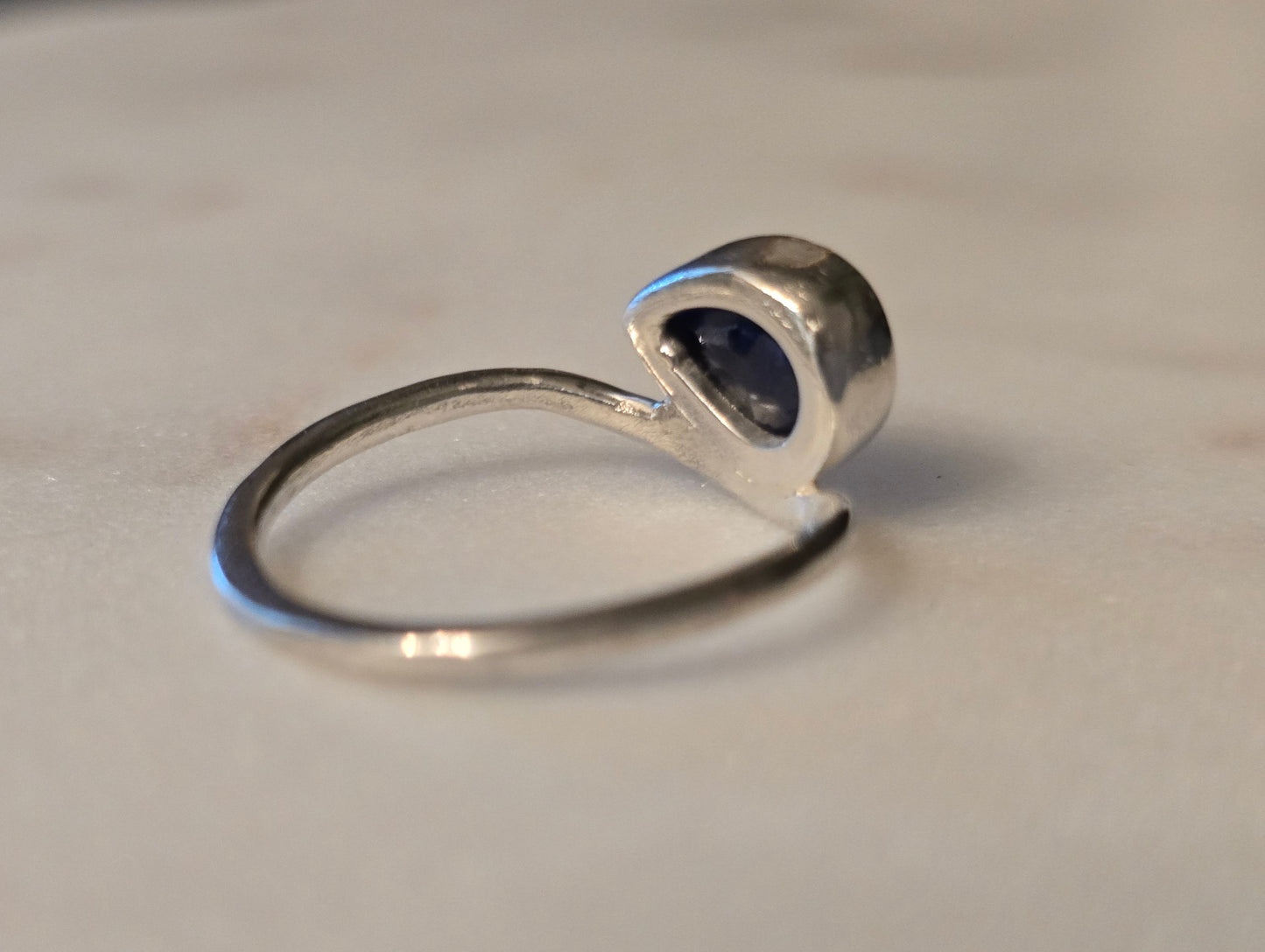 The Meridian Ring - Handmade East–West Pear Blue Sapphire - Size 6