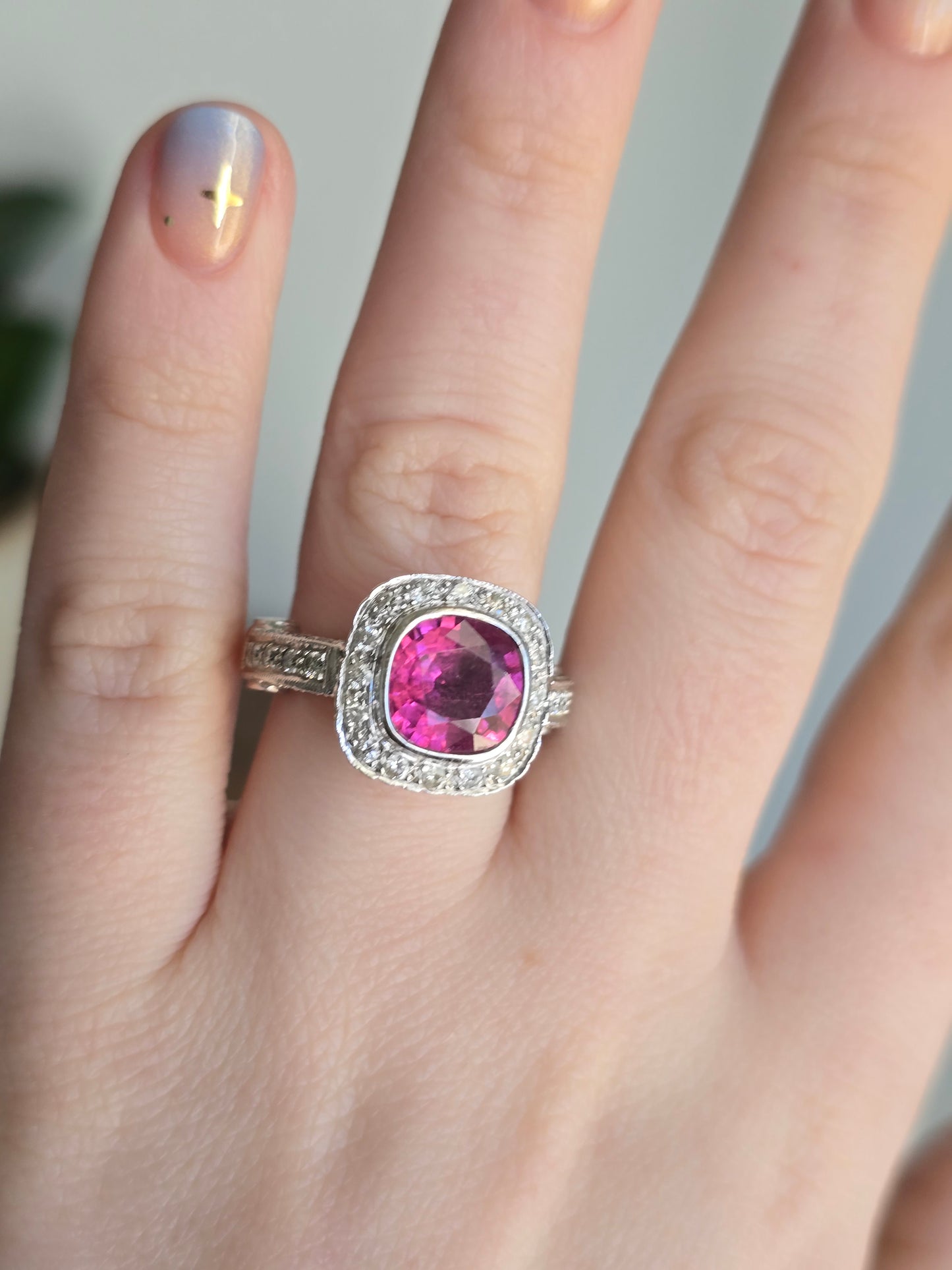 18k White Gold Pink Tourmaline and Diamond Ring