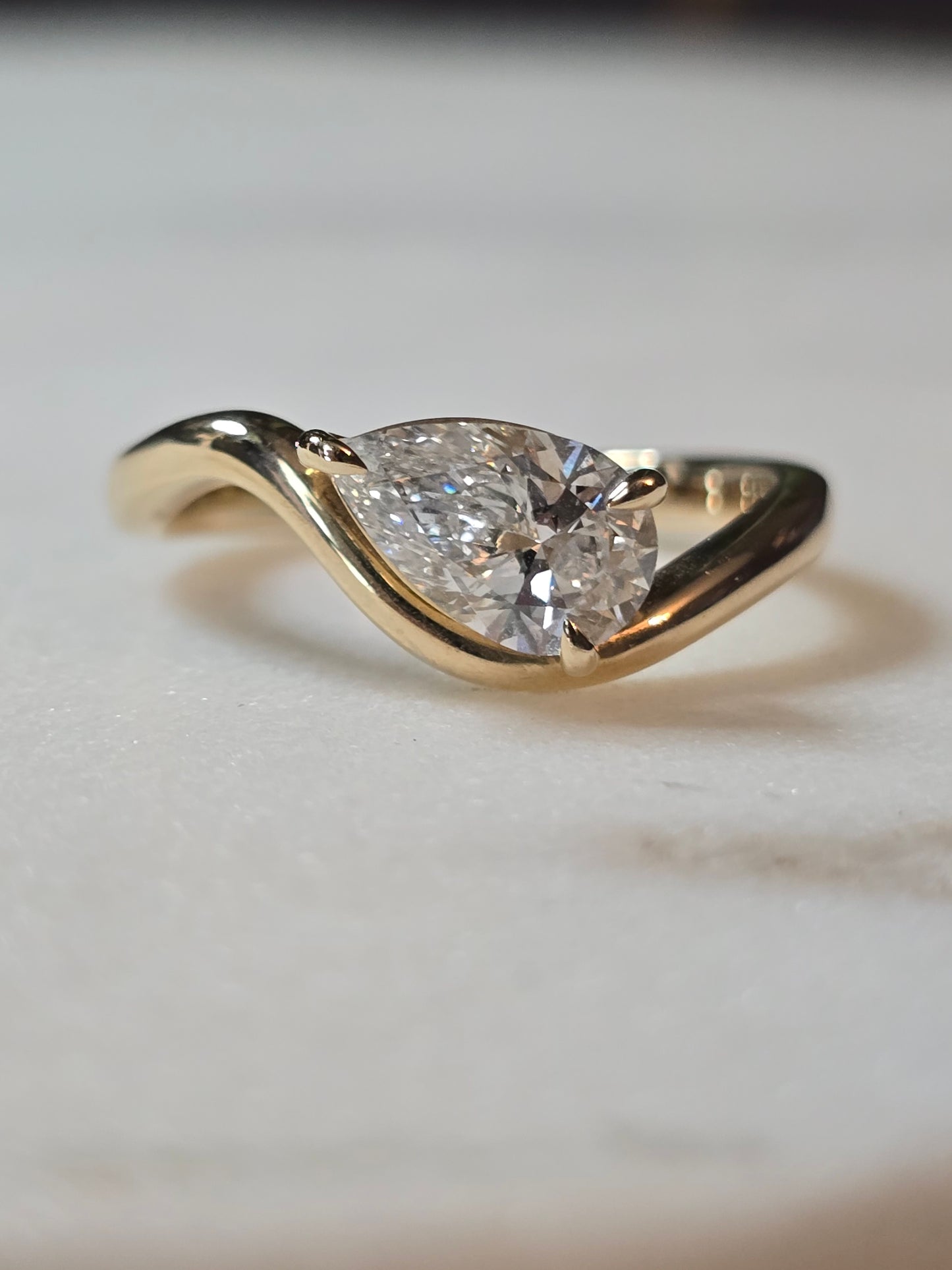 10k 1ct Pear Cut Lab Diamond Ring