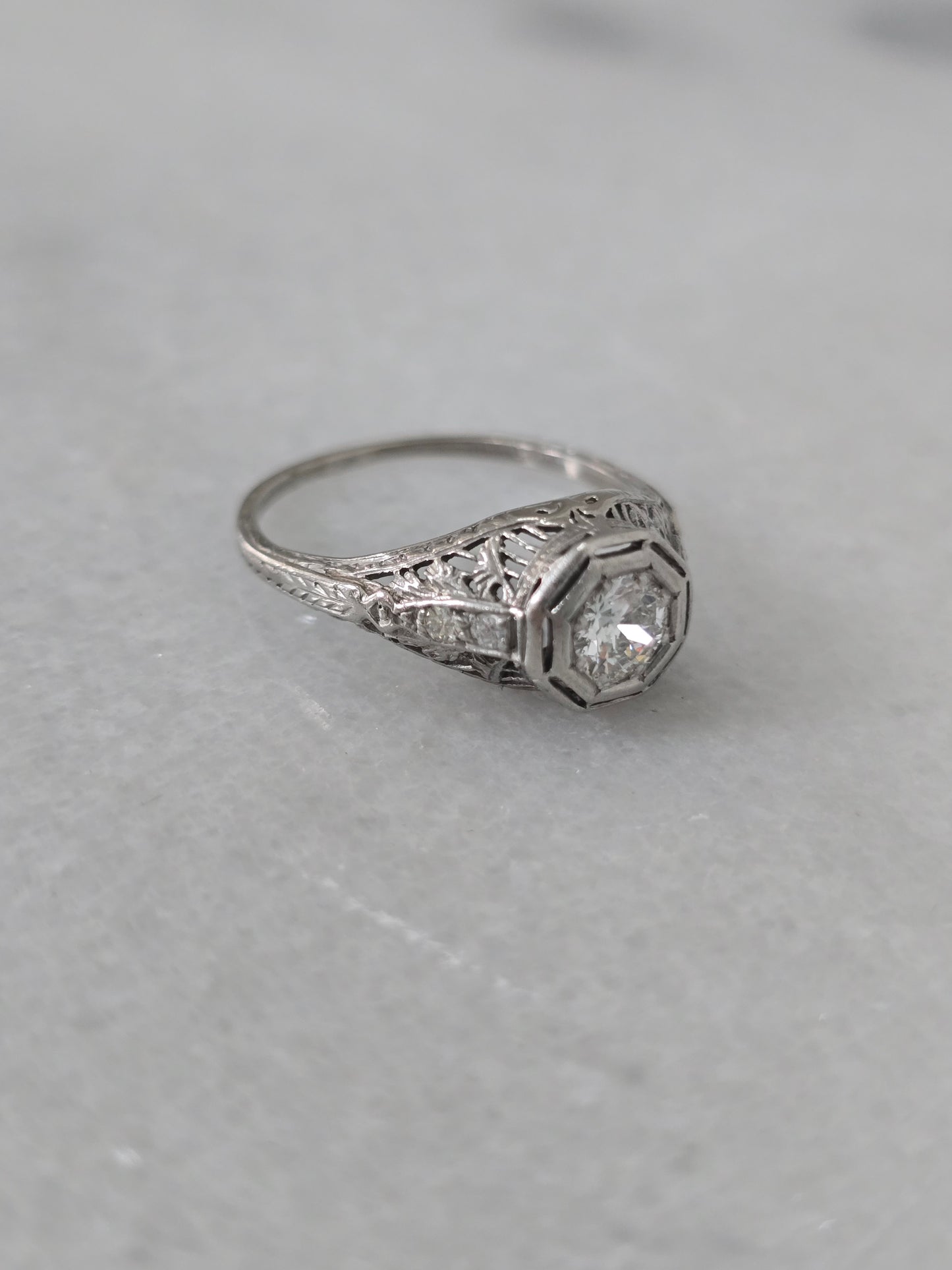 Antique Platinum 0.43ct European Cut Center Diamond Ring