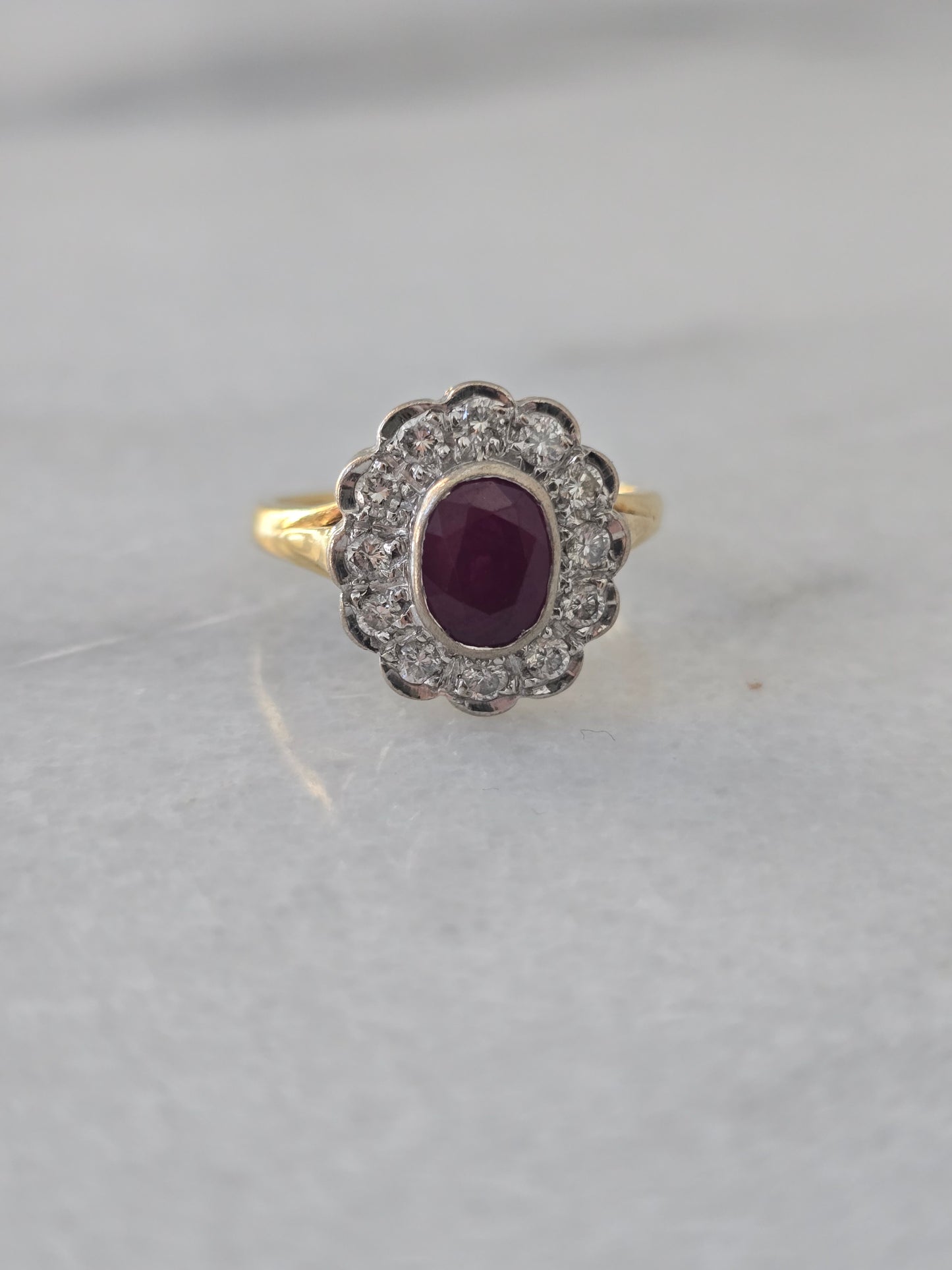 18k Diamond and Ruby Cluster Ring