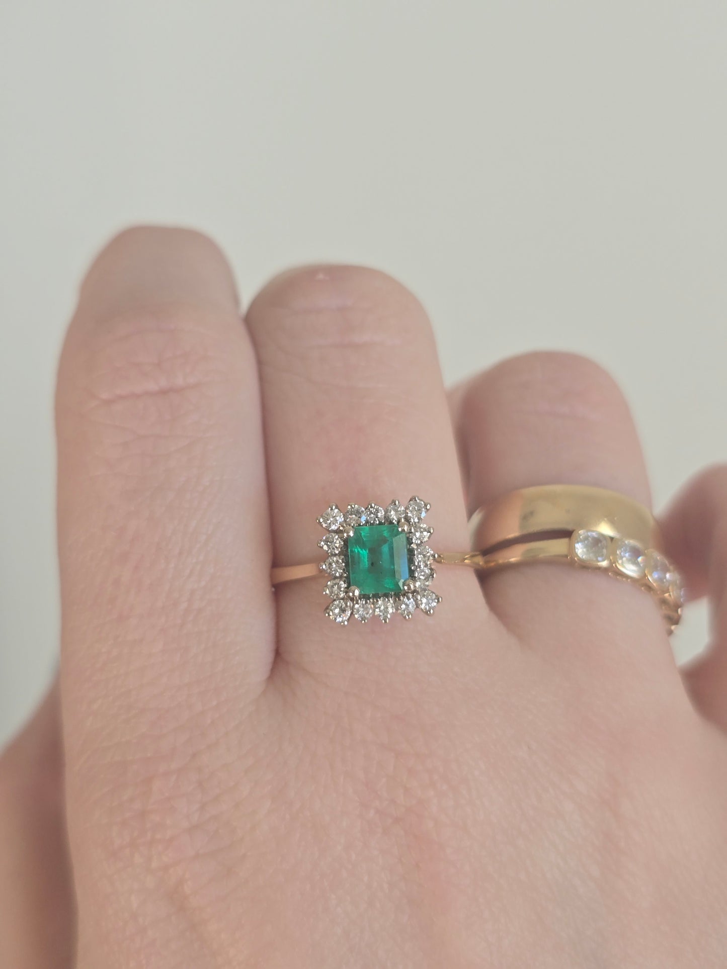 14k Yellow Gold Emerald and Diamond Ring