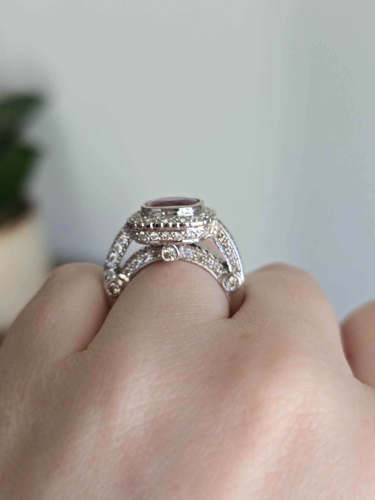 18k White Gold Pink Tourmaline and Diamond Ring