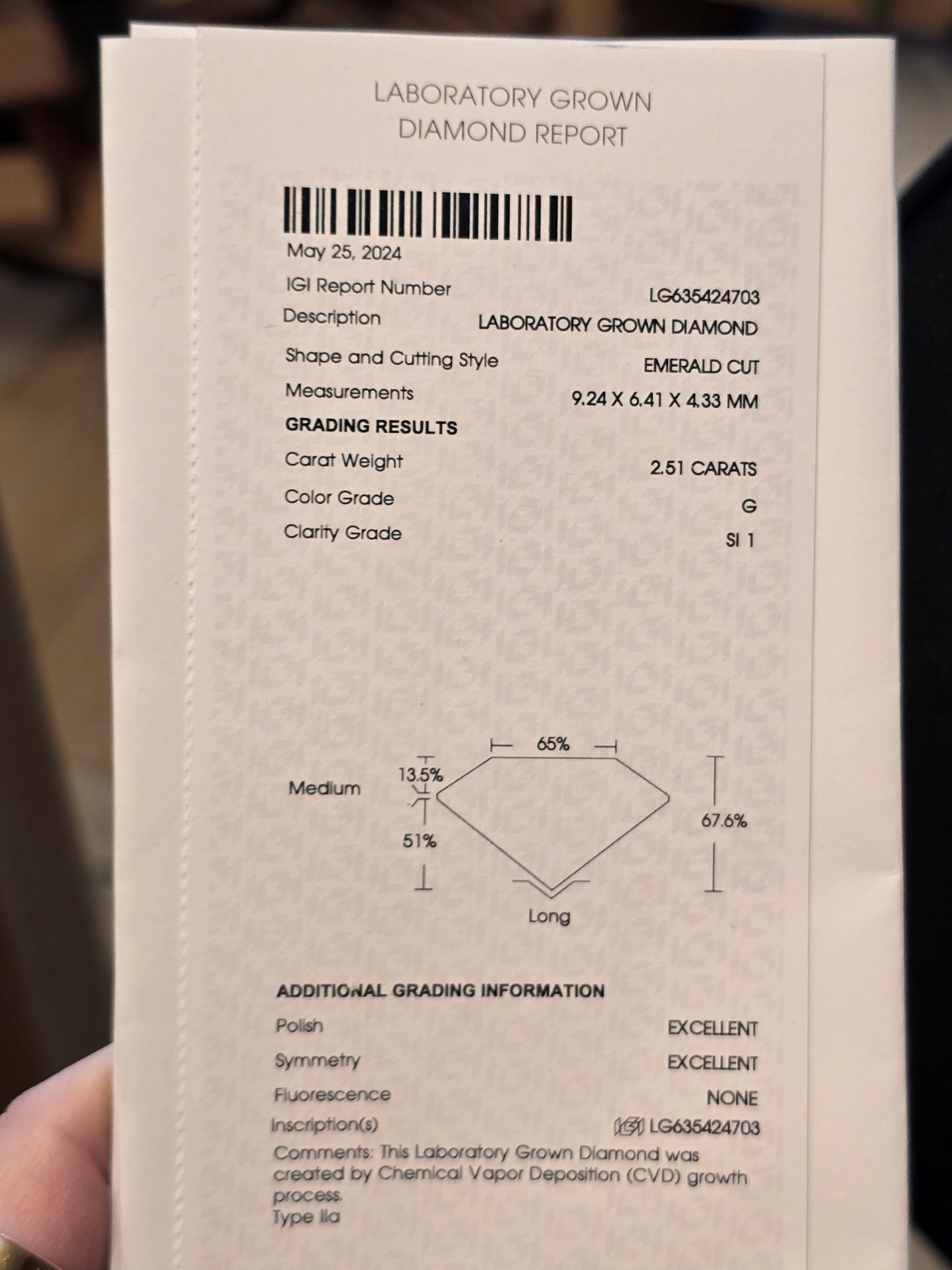 14kt White Gold 4.01ct Emerald Cut Lab Diamond Ring