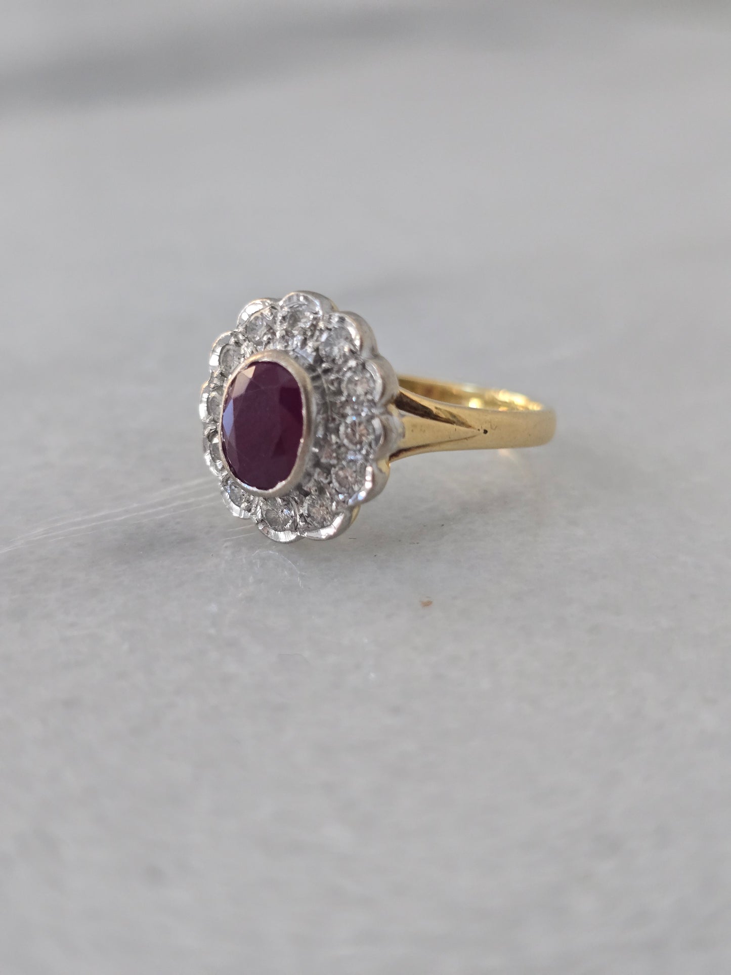 18k Diamond and Ruby Cluster Ring