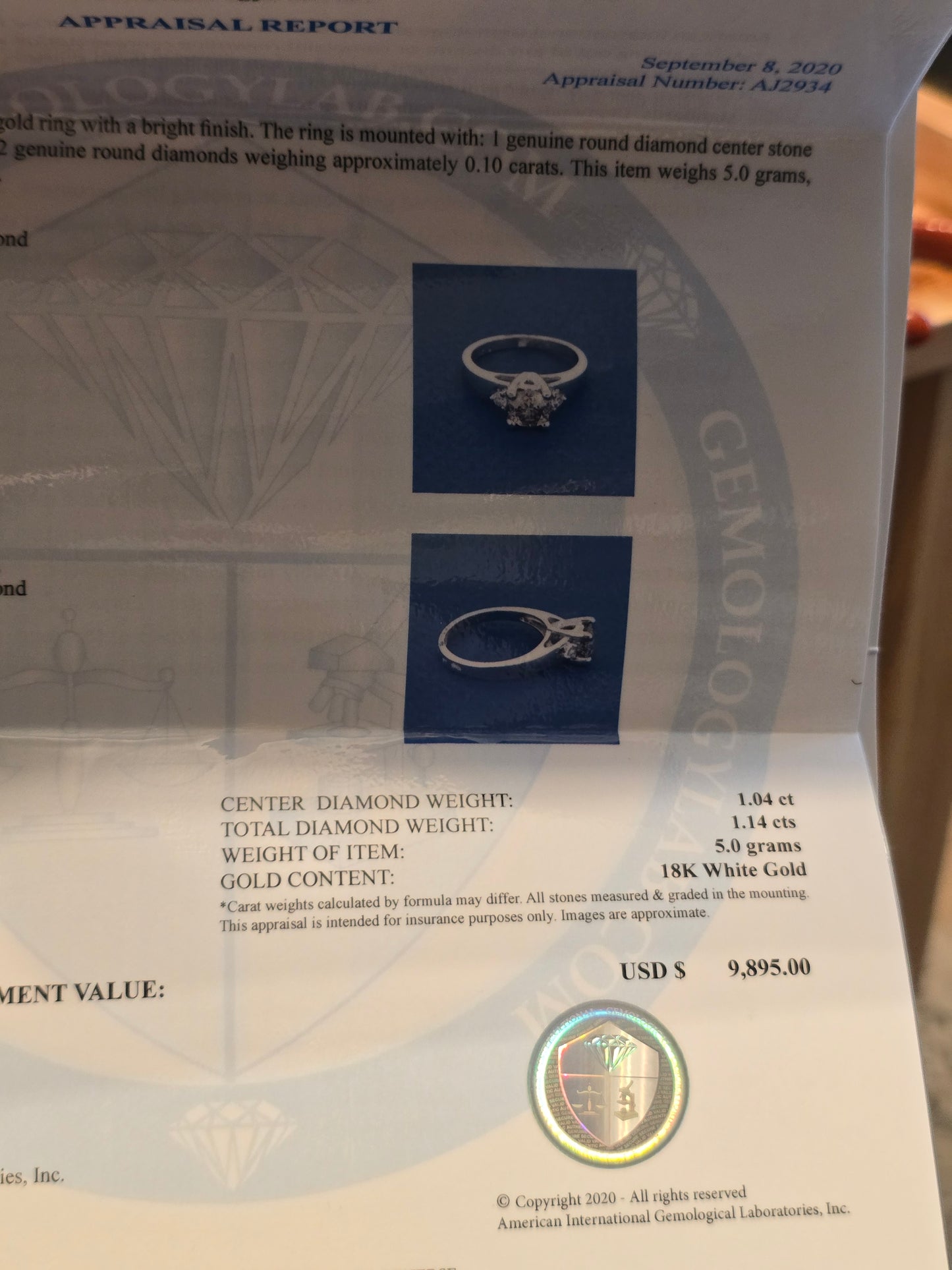 18kt White Gold 1.14ct Natural Diamond Ring