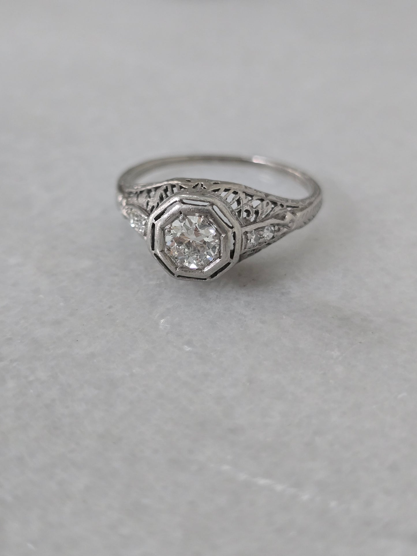 Antique Platinum 0.43ct European Cut Center Diamond Ring