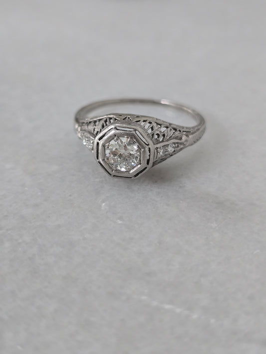 Antique Platinum 0.43ct European Cut Center Diamond Ring