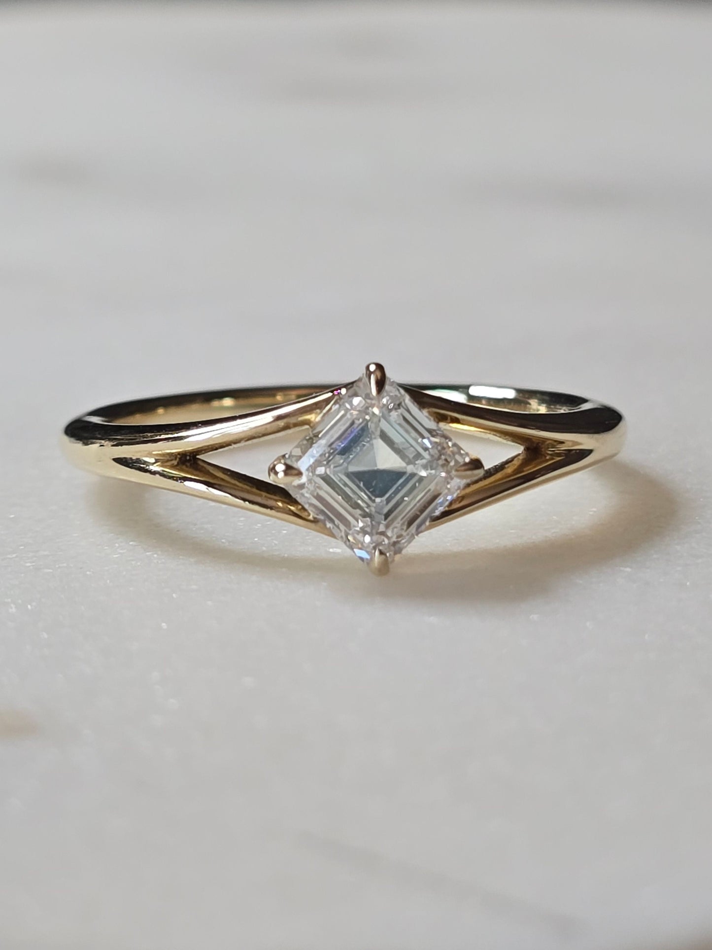 10k Yellow Gold 1ct Asscher Lab Diamond Ring