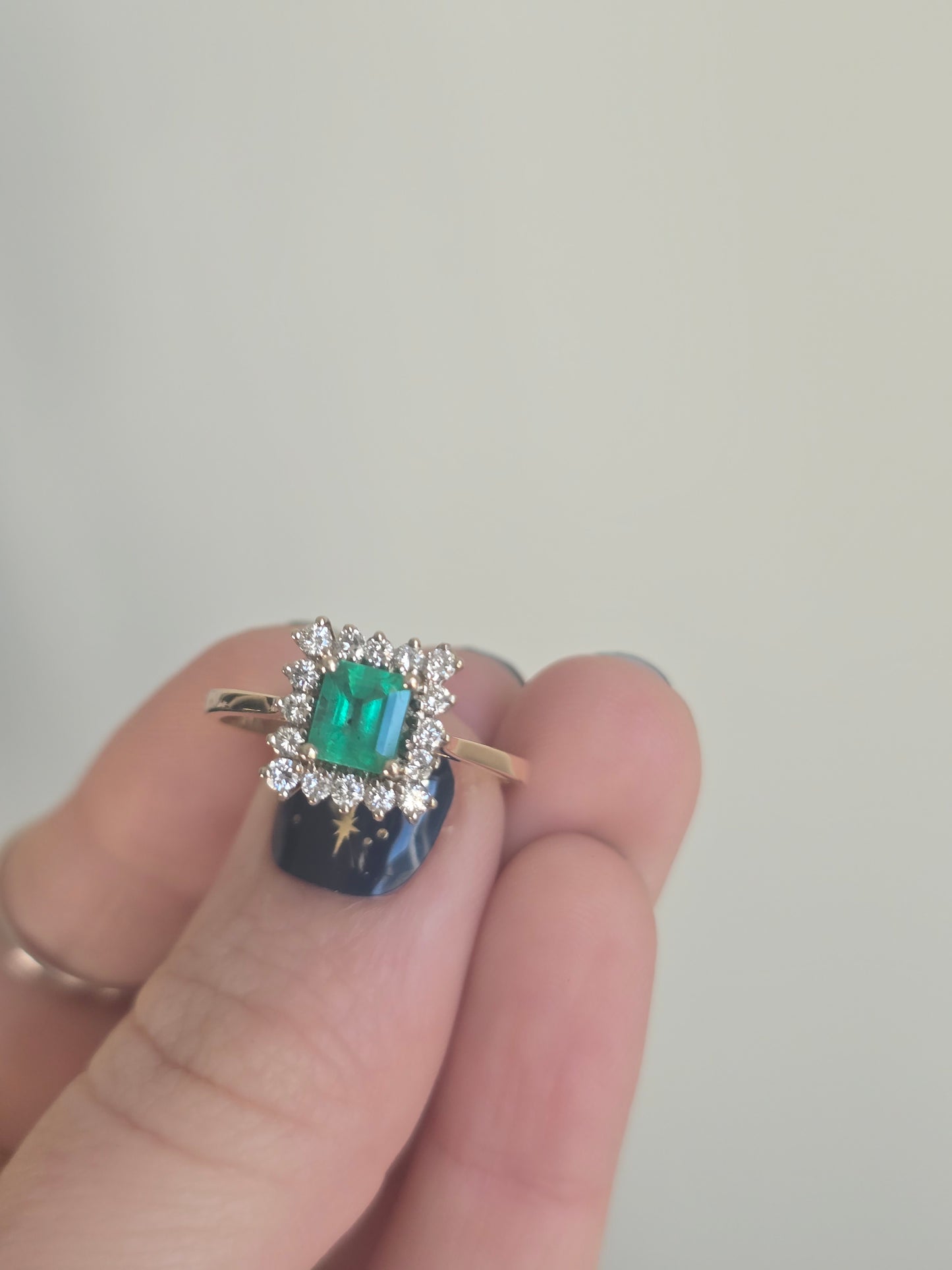 14k Yellow Gold Emerald and Diamond Ring