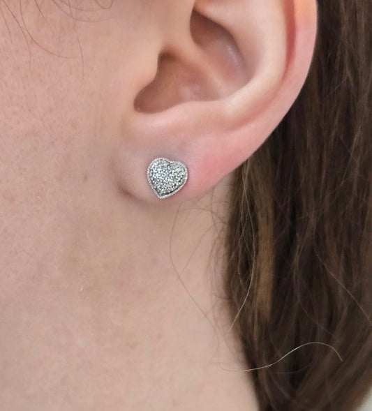 10K Pavé Diamond Heart Earrings