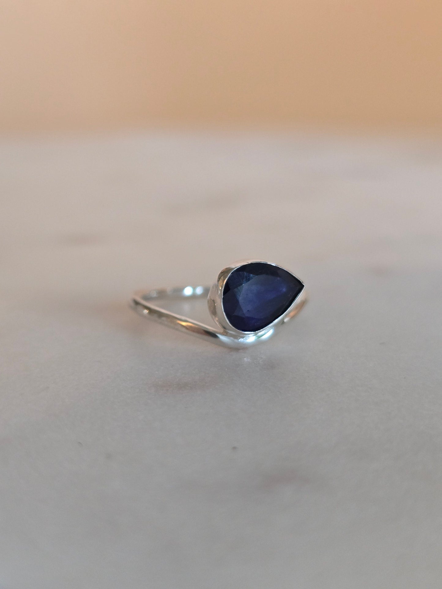 The Meridian Ring - Handmade East–West Pear Blue Sapphire - Size 6