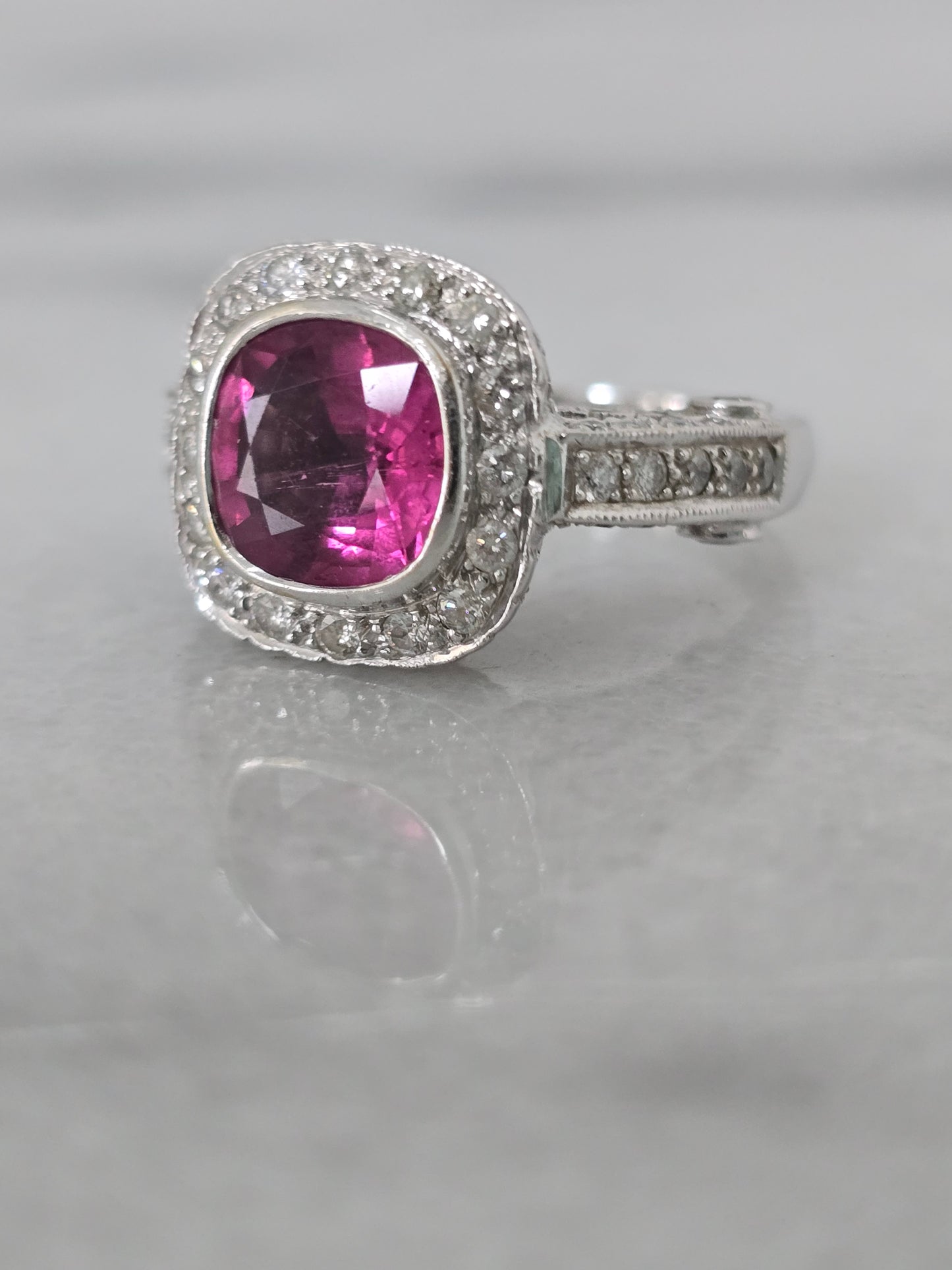 18k White Gold Pink Tourmaline and Diamond Ring