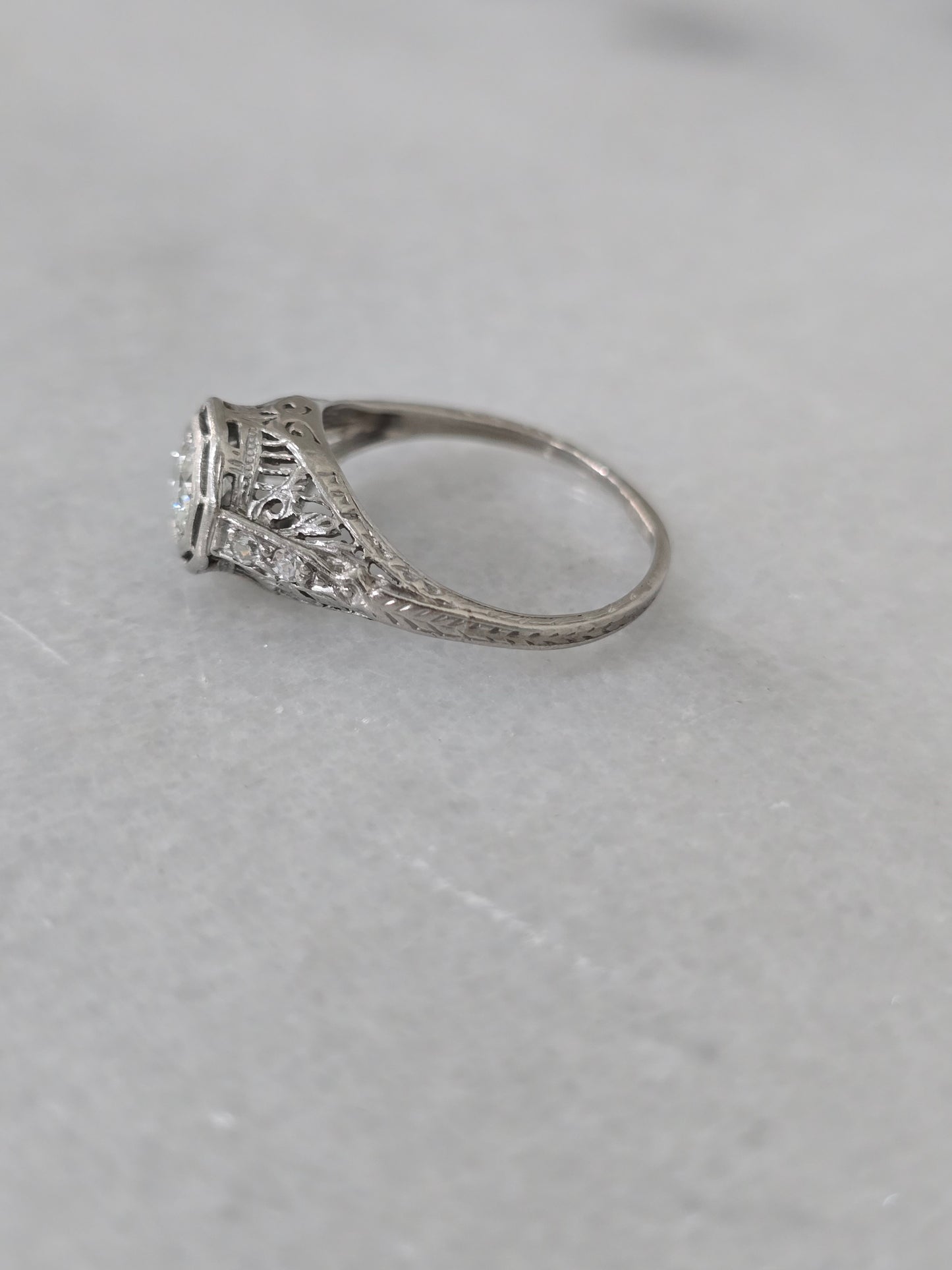 Antique Platinum 0.43ct European Cut Center Diamond Ring