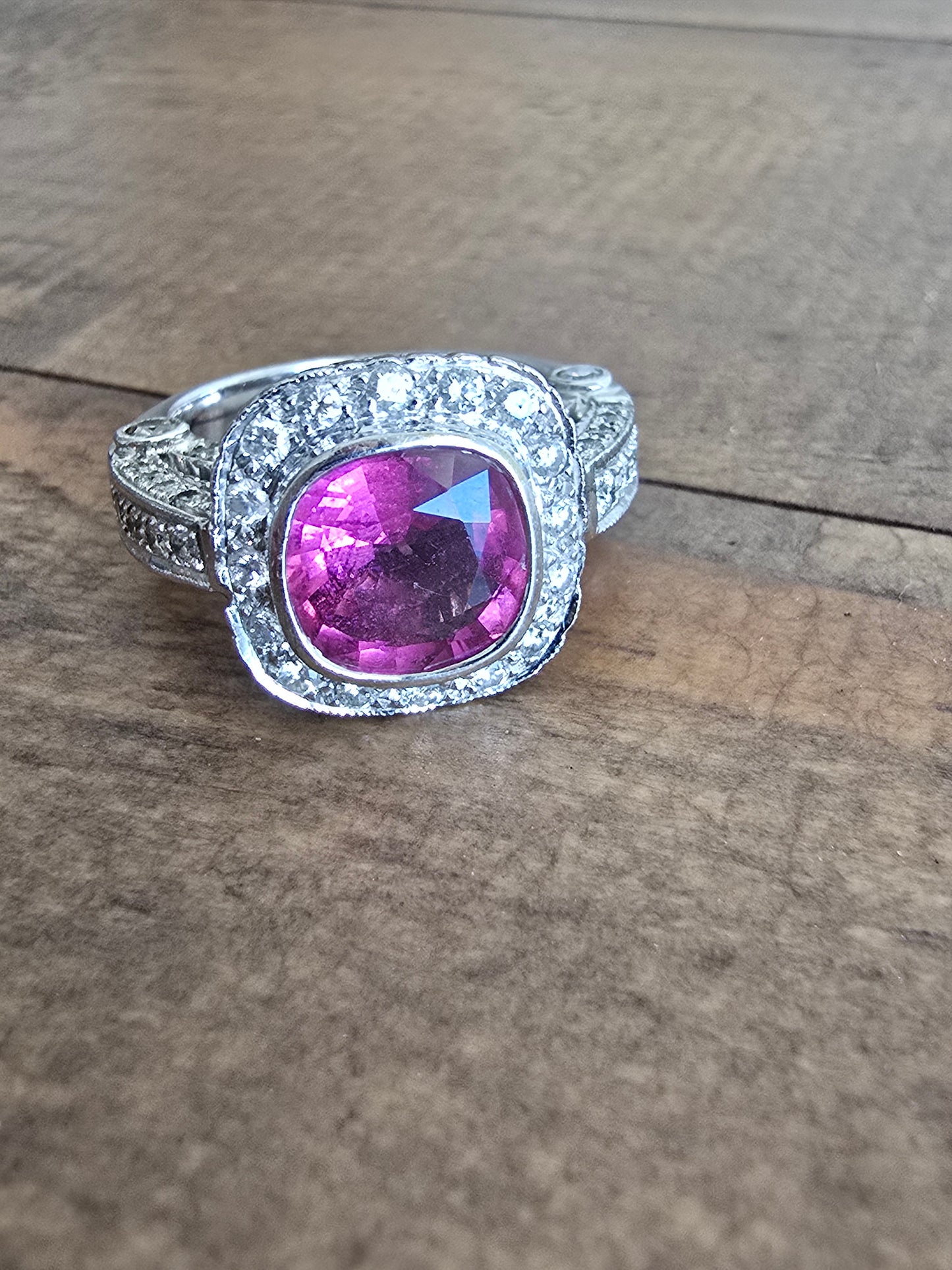 18k White Gold Pink Tourmaline and Diamond Ring