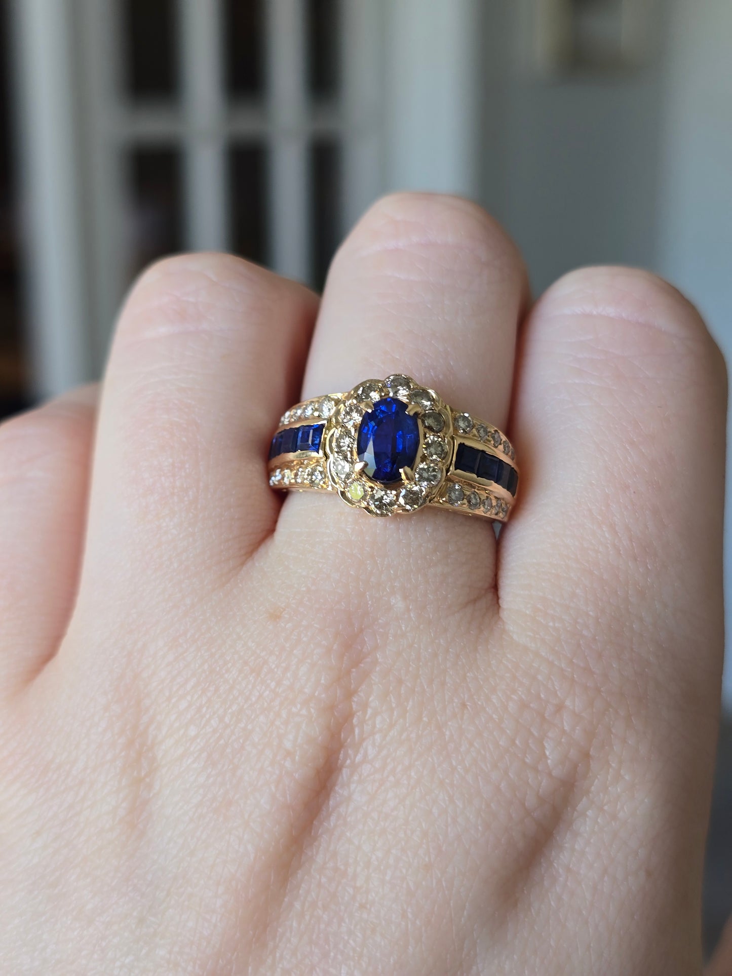 14k Yellow Gold Sapphire and Diamond Ring with GIA Report