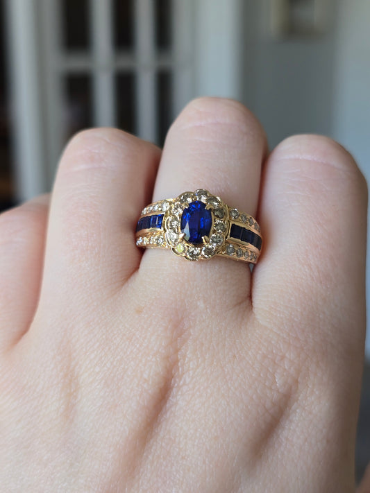 14k Yellow Gold Sapphire and Diamond Ring with GIA Report