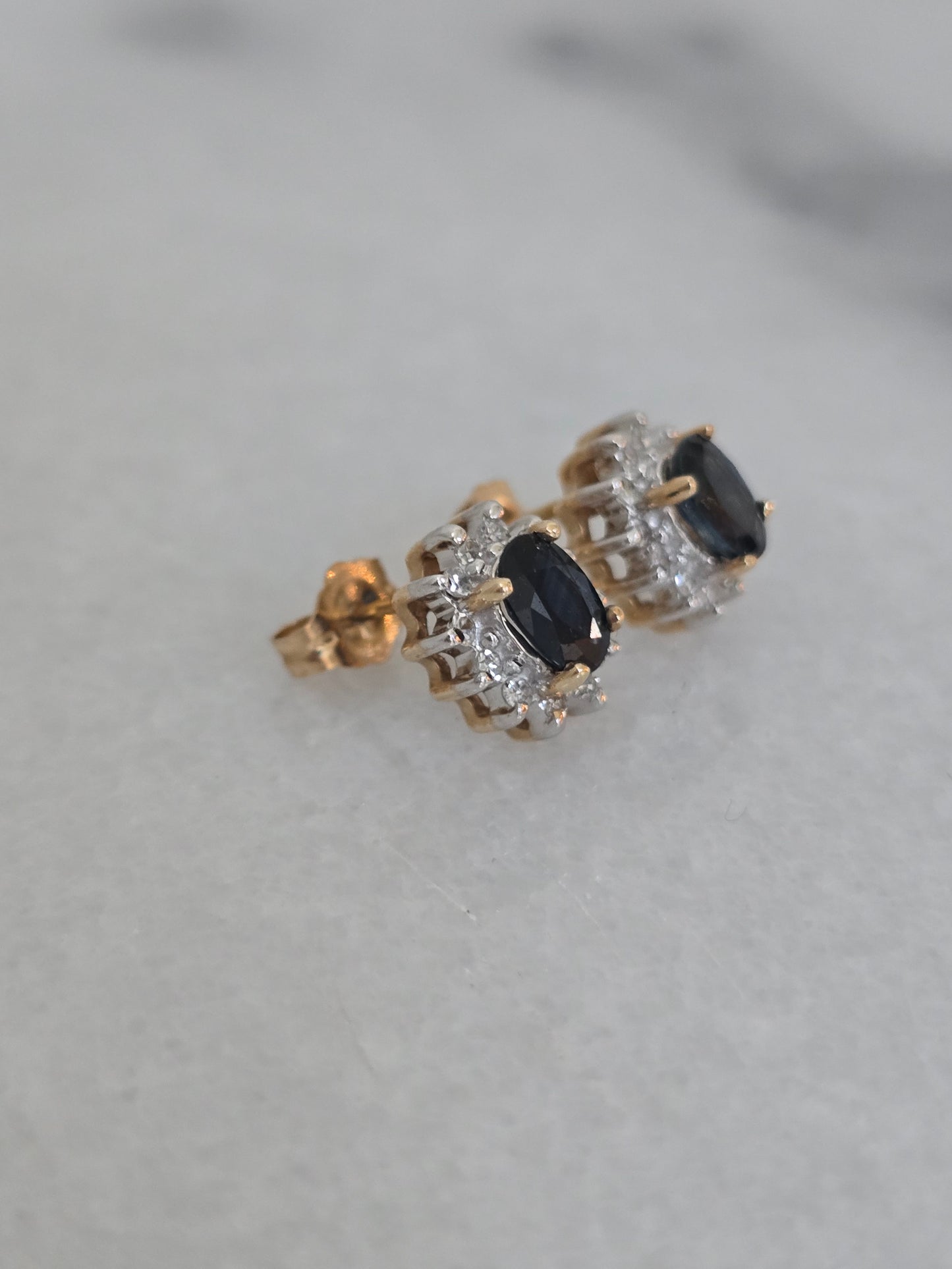 14k Yellow Gold Sapphire Diamond Halo Stud Earrings