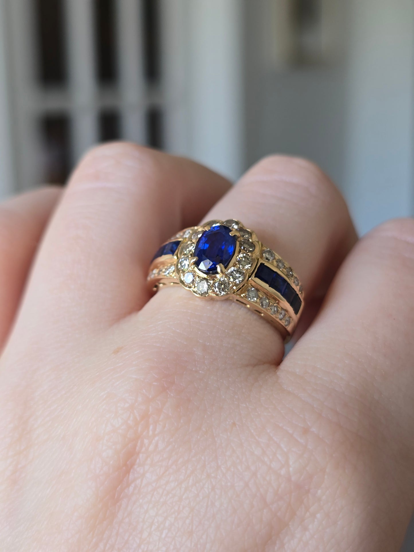 14k Yellow Gold Sapphire and Diamond Ring with GIA Report
