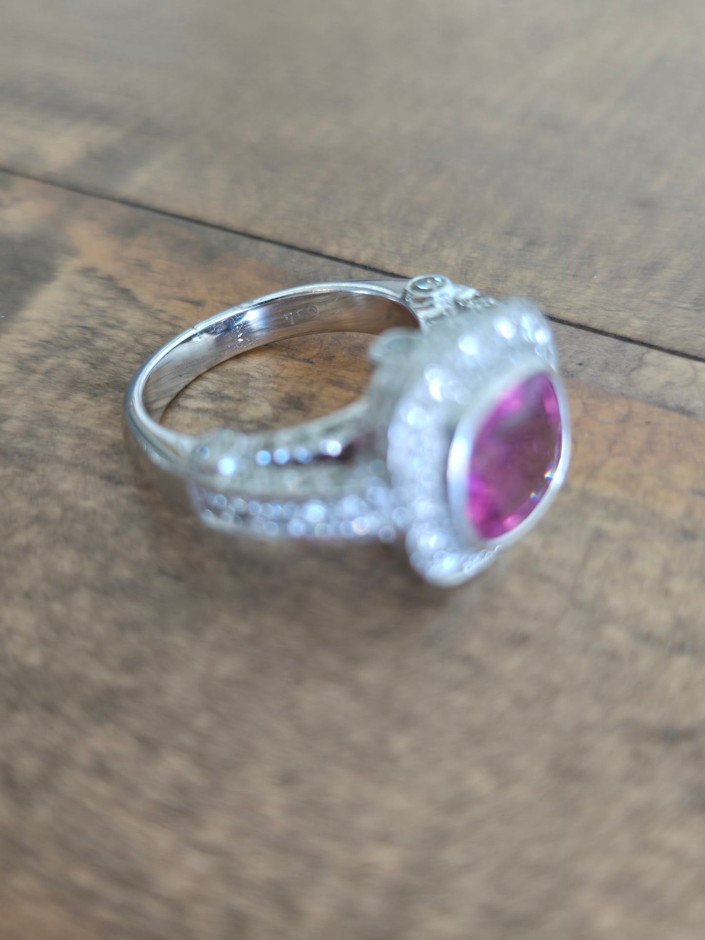 18k White Gold Pink Tourmaline and Diamond Ring