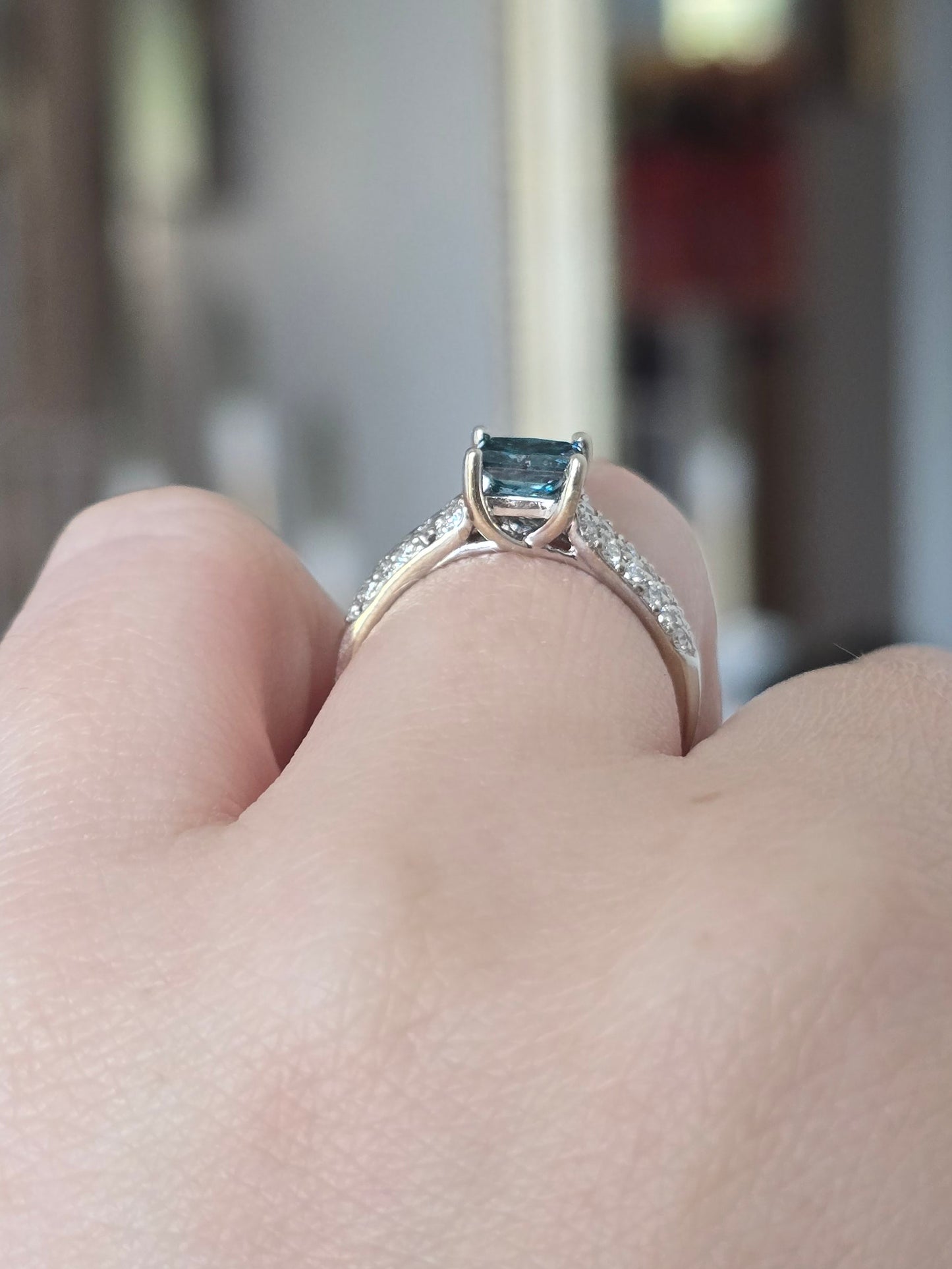 18k White Gold 1.27ct Diamond Ring with Lab Grown Blue Center