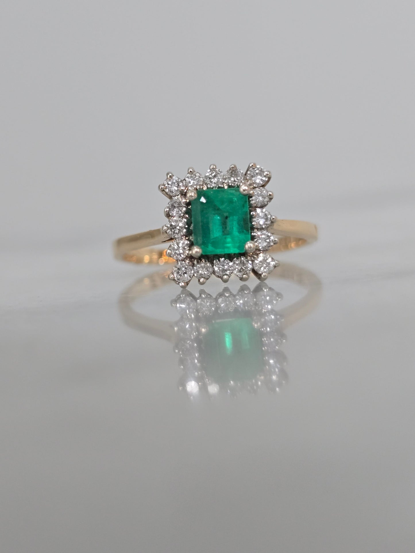 14k Yellow Gold Emerald and Diamond Ring