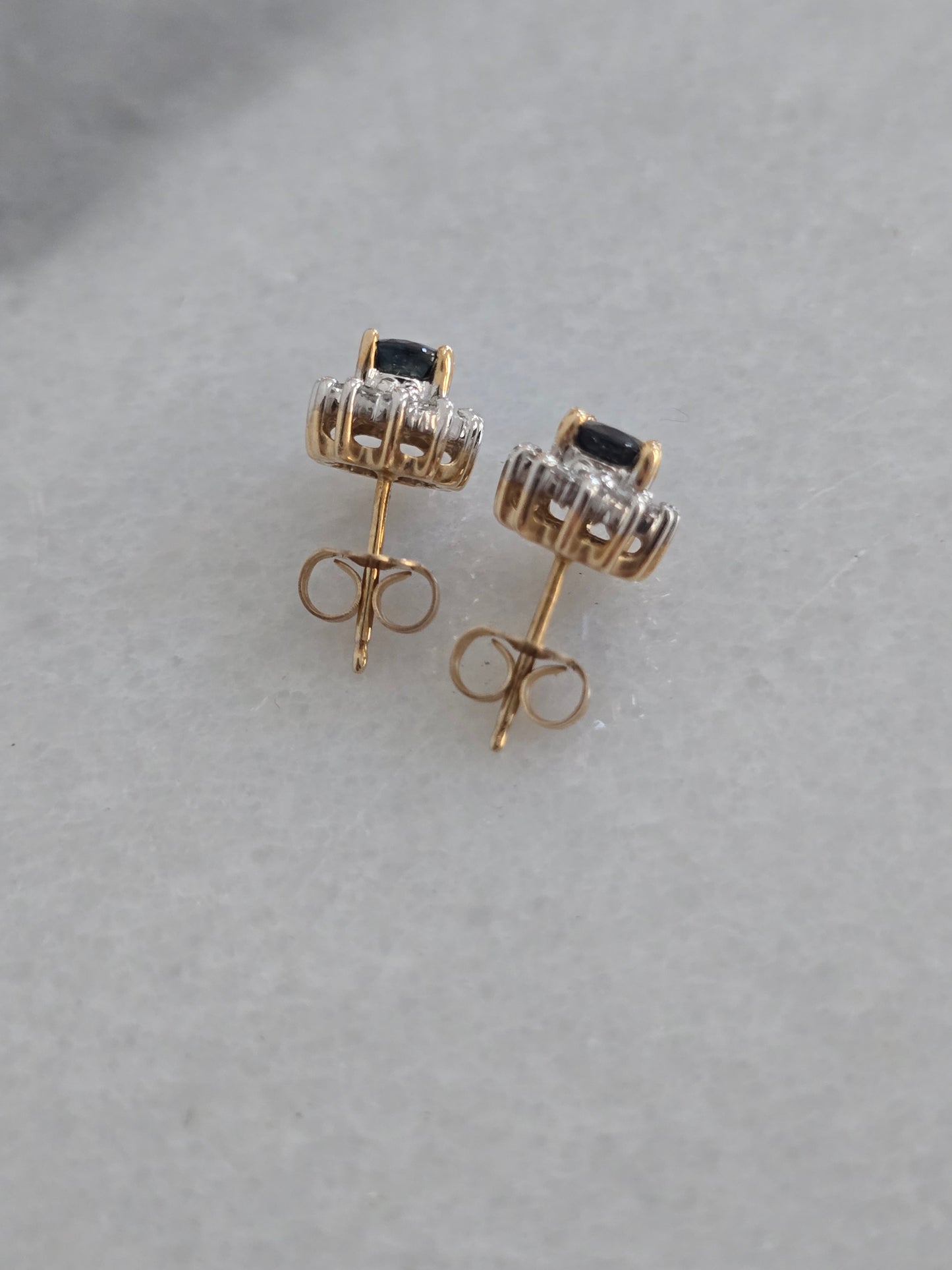 14k Yellow Gold Sapphire Diamond Halo Stud Earrings