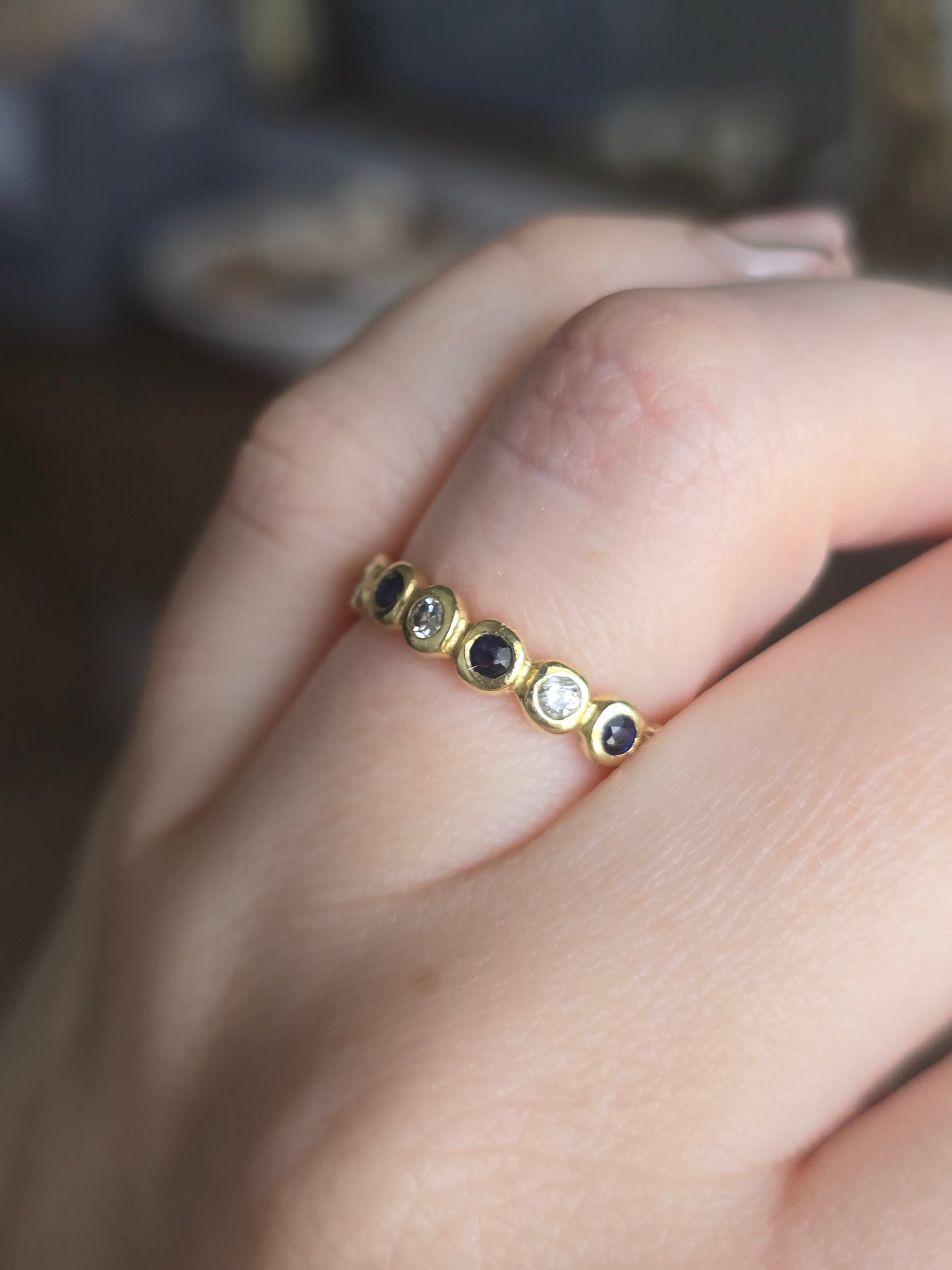 18k Yellow Gold Sapphire and Diamond Ring